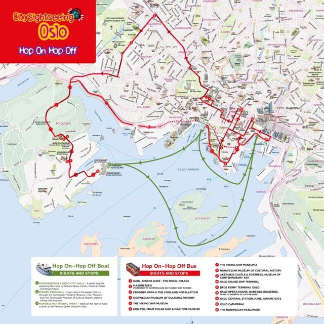 Oslo Hop On Hop Off bus tours map