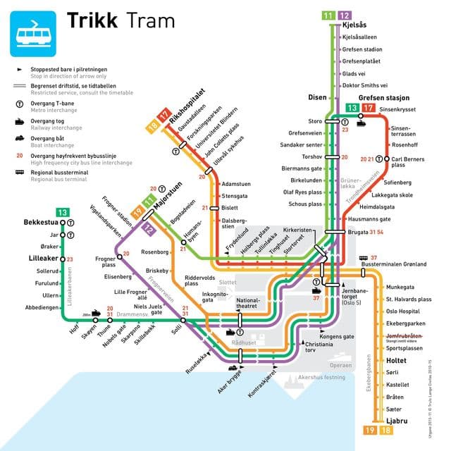 Oslo tram stations map